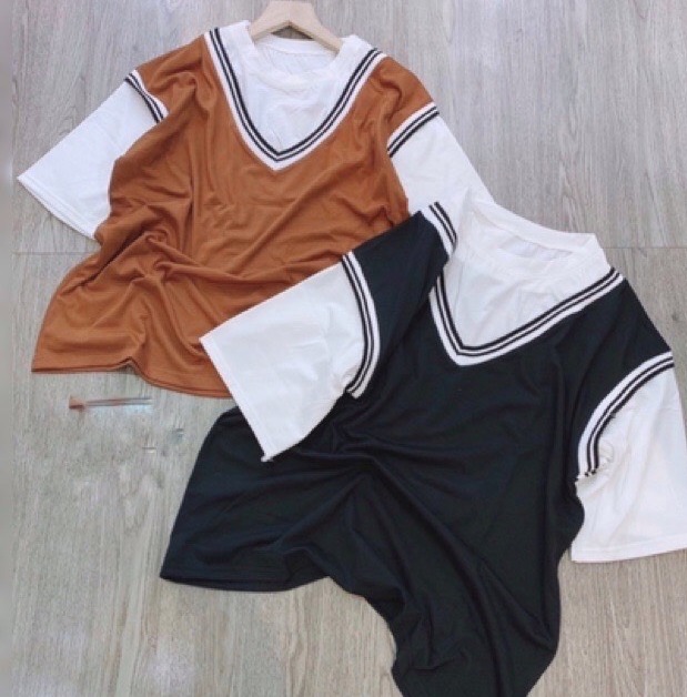 Văn đức Fashion - Set Áo Gile Viền Sọc Cổ Tim 2 Màu Đen và Nâu Unisex, Thời Trang