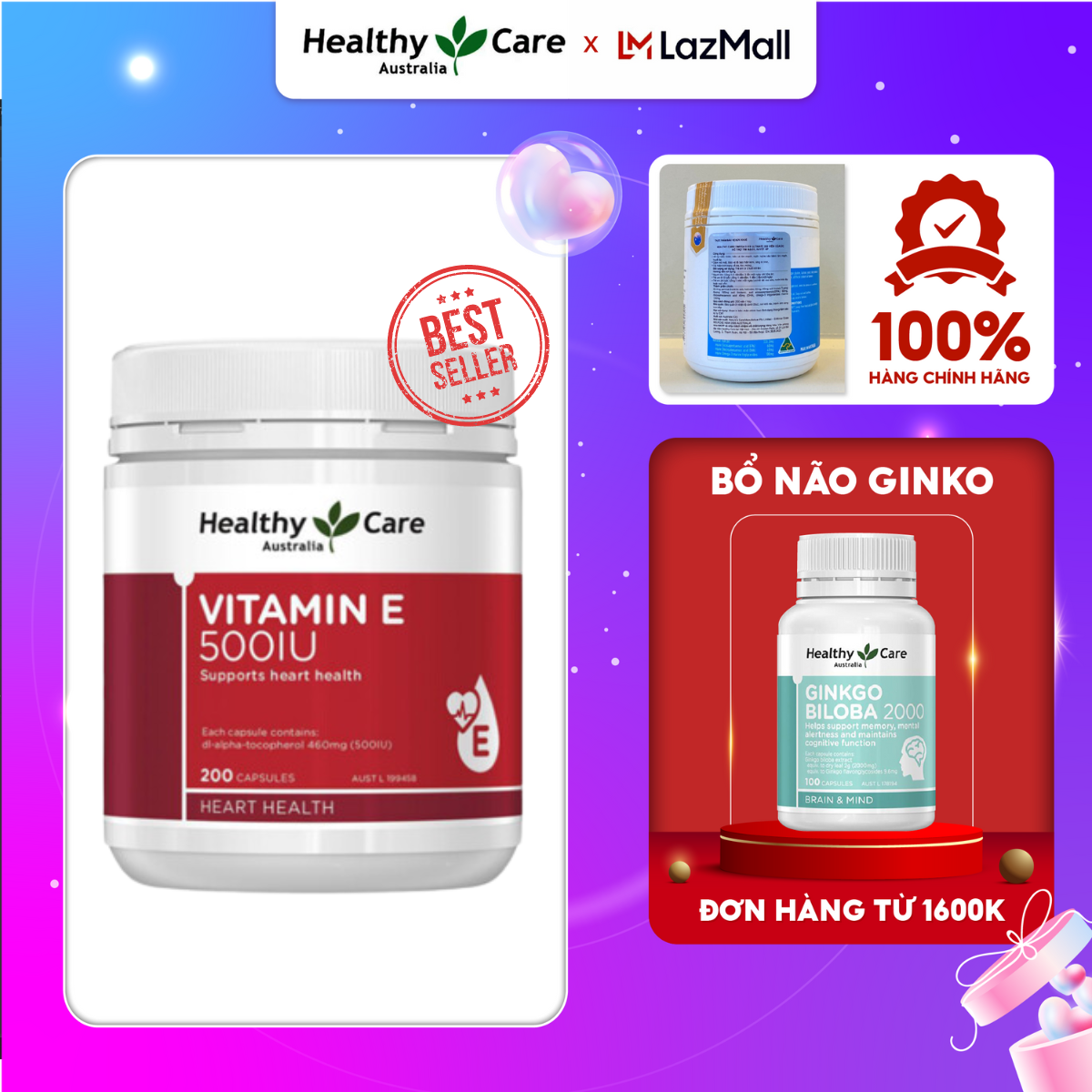 Vitamin E Healthy Care 500IU Viên uống bổ sung vitamin E của Úc 200 viên