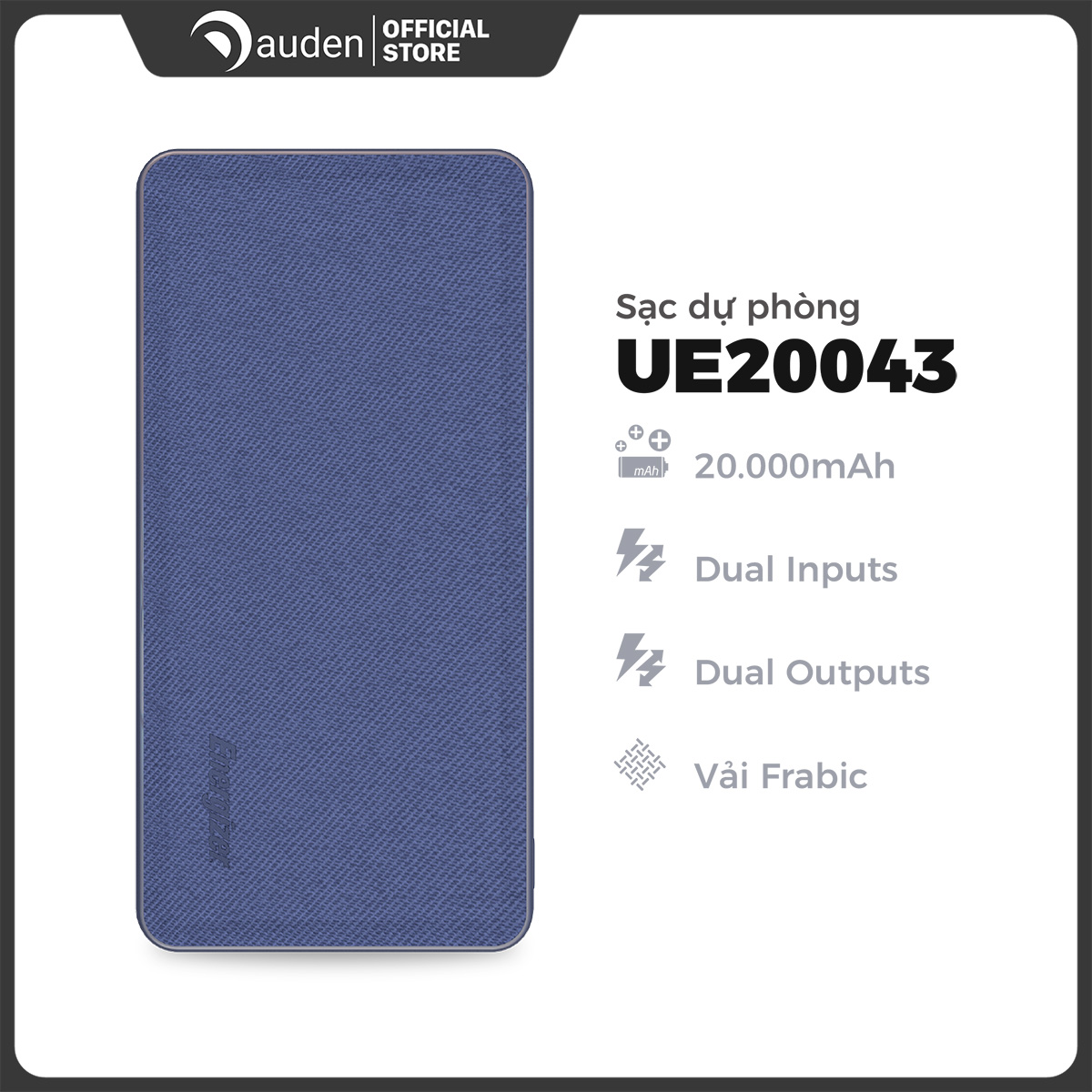 Sạc dự phòng Energizer UE20043 20,000mAh hỗ trợ sạc nhanh, thiết kế bọc vải fabric thời trang chống bám vân tay - Dâu Đen Store