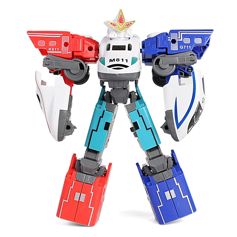 Đồ chơi robot biến hình tàu điện bộ ba chiến binh,robot ba trong một biến hình đa dạng dễ lắp ráp