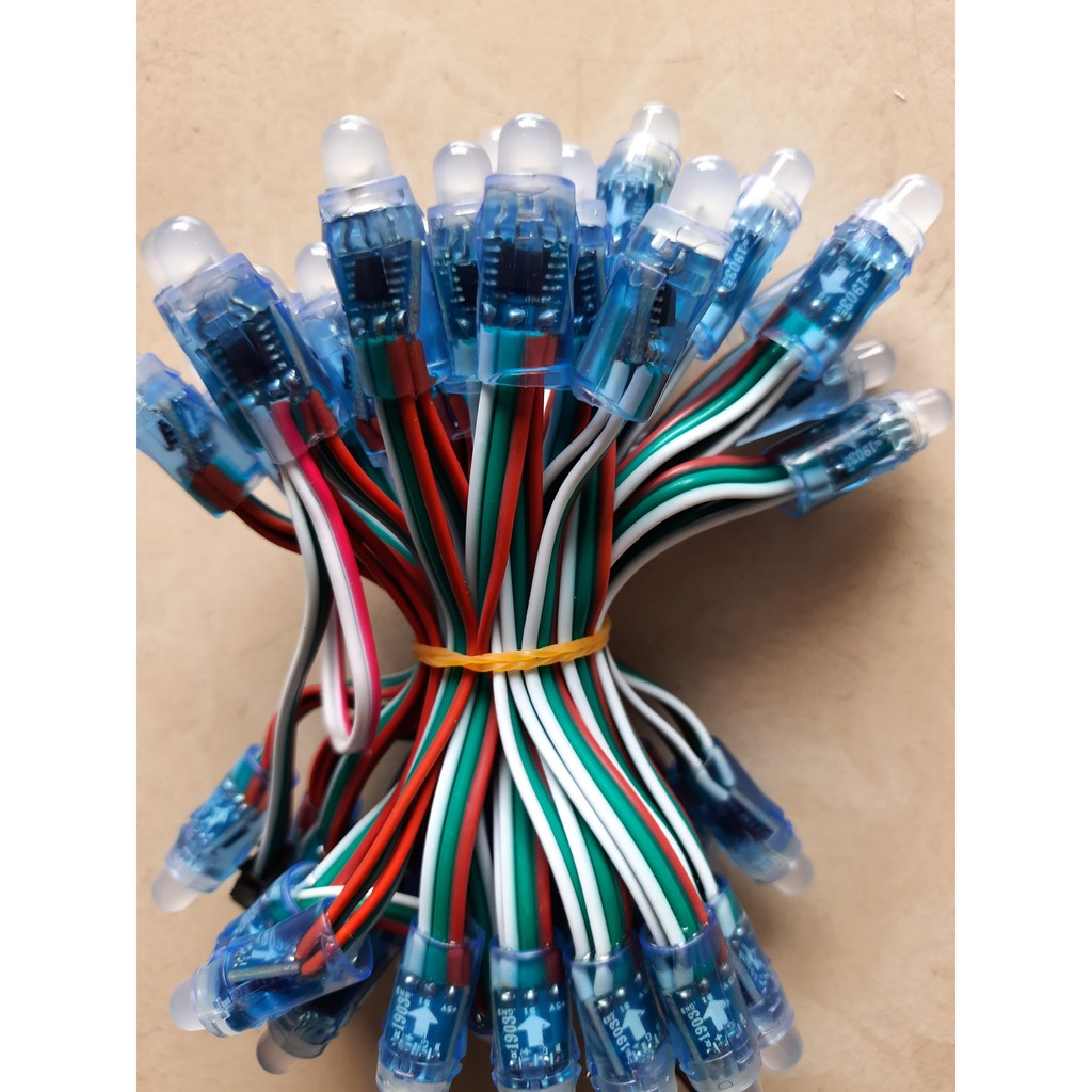 Led full màu f8/12 ic 1903 dây 10cm, ic ws 2811 dây 10cm, led đúc full màu 5v ngoài trời một dây 50 bóng