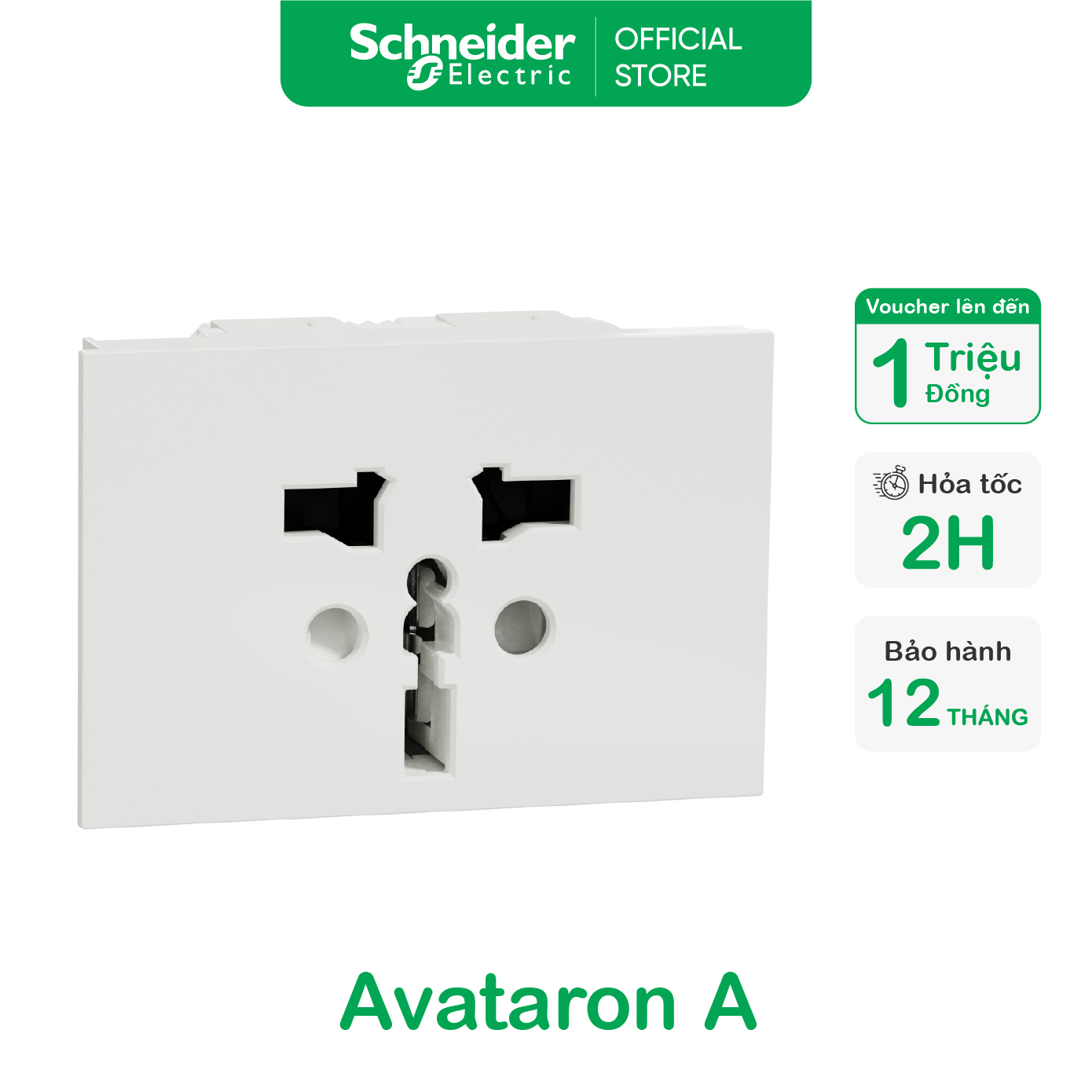 Ổ cắm đa năng - 16A - size 2S - 250VAC - Trắng - IP20 - Dòng AvatarON A - Schneider Electric - M3T426_IS_WE