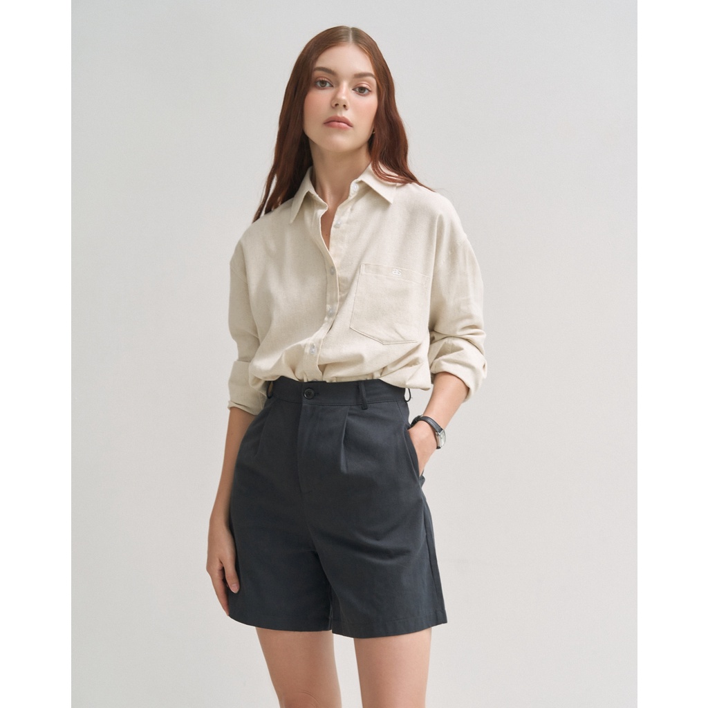 Áo sơ mi linen basic in logo as lana nổi jazara | sm-la3523 | lana official