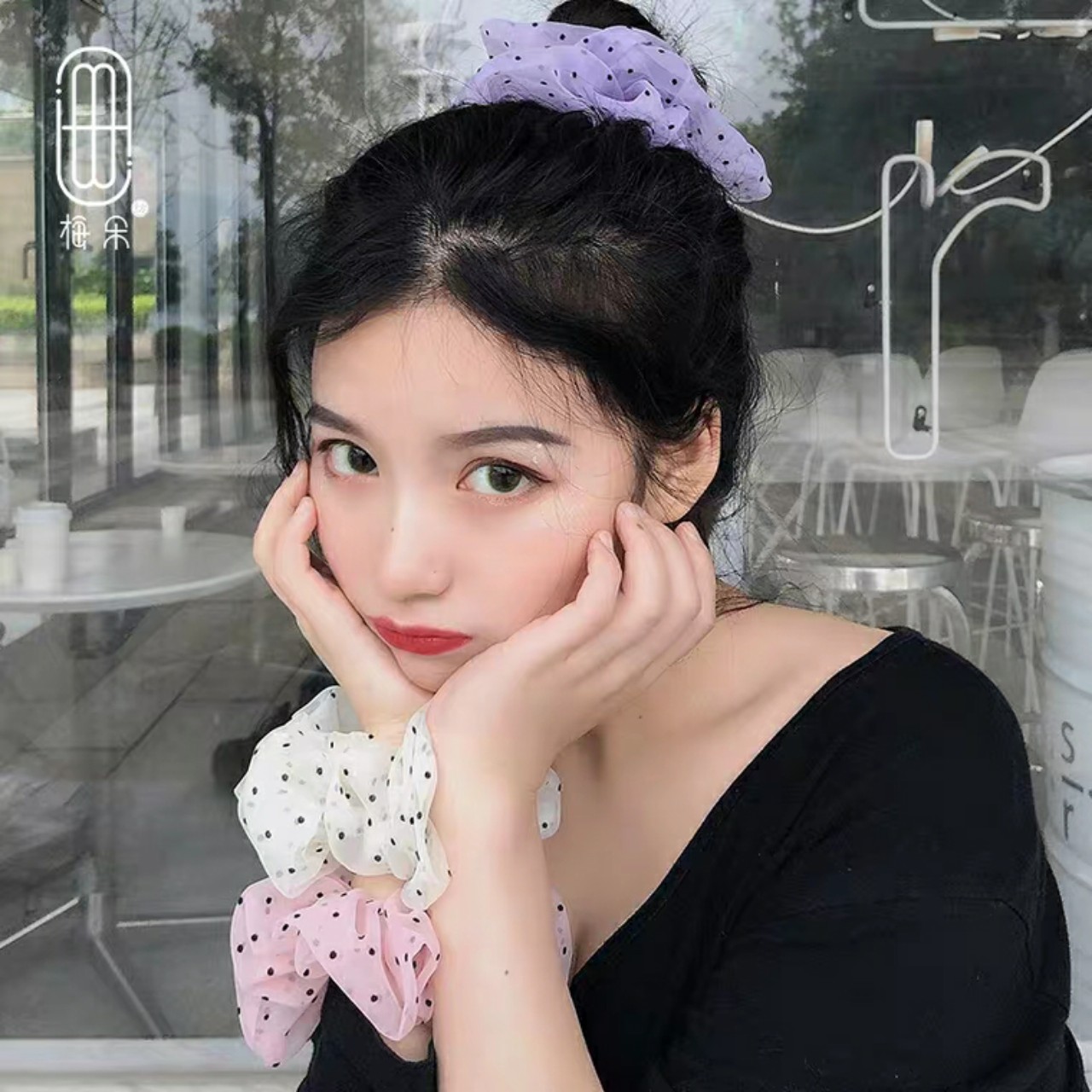 [HCM]Dây buộc tóc cột tóc vải lưới họa tiết chấm bi nhiều màu cho bạn gái