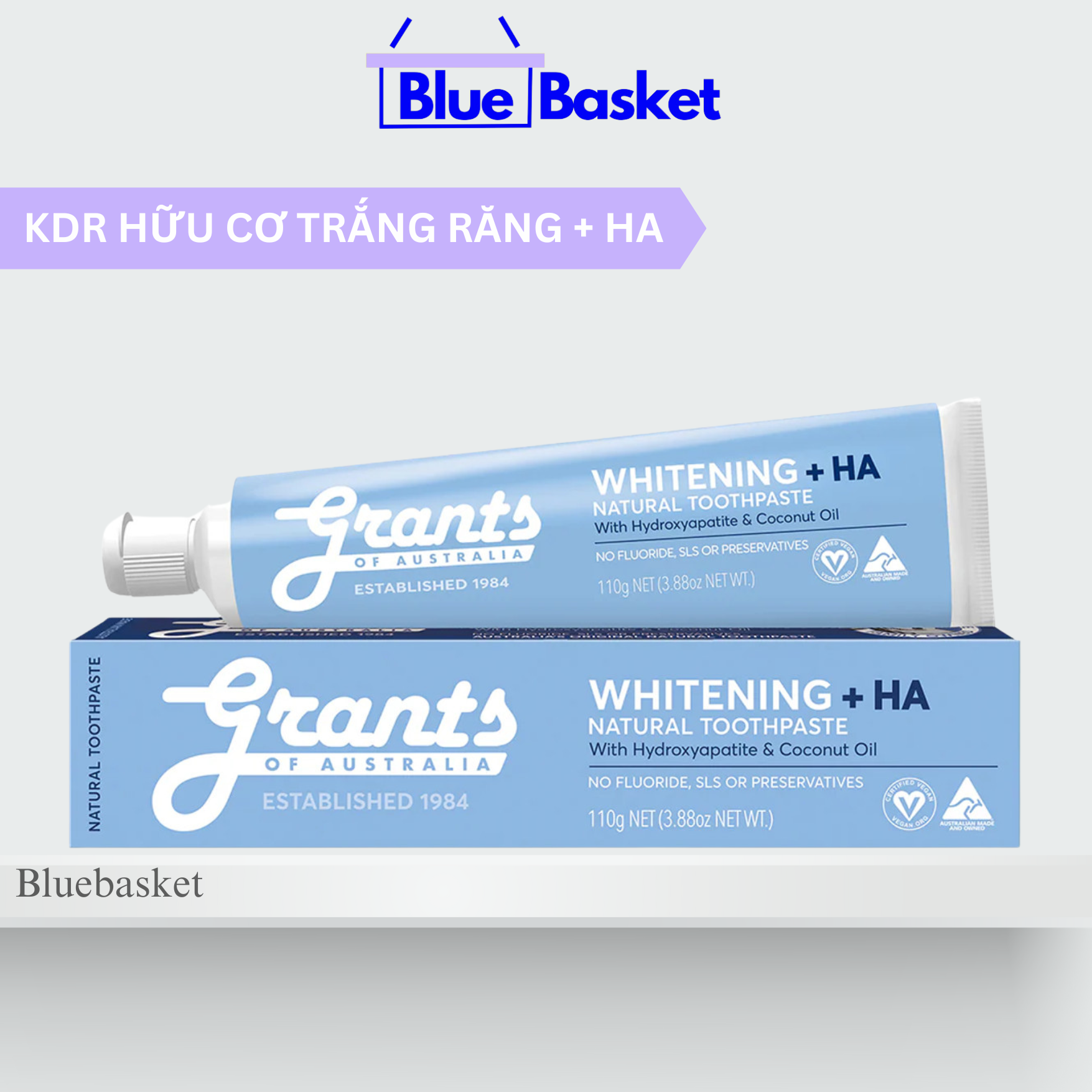 Kem Đánh Răng Hữu Cơ Trắng Răng + HA Grants of Australia 110g Trắng Răng Vượt Trội, Tái Khoáng Men Răng, Giảm Ê Buốt