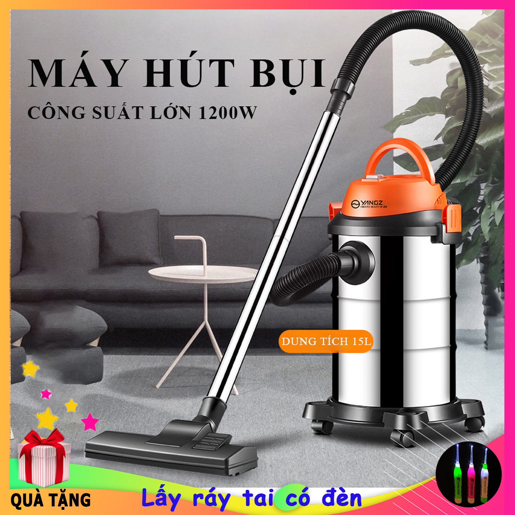 Máy hút bụi gia đình, Máy hút bụi công nghiệp dung tích 15L, công suất lớn 1200W ,có 3 chế độ hút Khô - Ướt - Thổi. BẢO HÀNH 2 NĂM, ĐỔI MỚI 1-1 TRONG 7 NGÀY NẾU CÓ LỖI