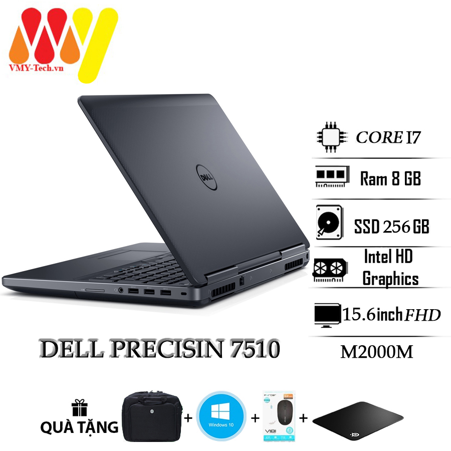 Laptop Dell Precision 7510 cấu hình cực mạnh, Core i7, Ram 8gb, ổ cứng SSD 256gb, Cạc VGA M2000M, màn 15.6 FHD lướt 99%, dòng máy trạm cao cấp