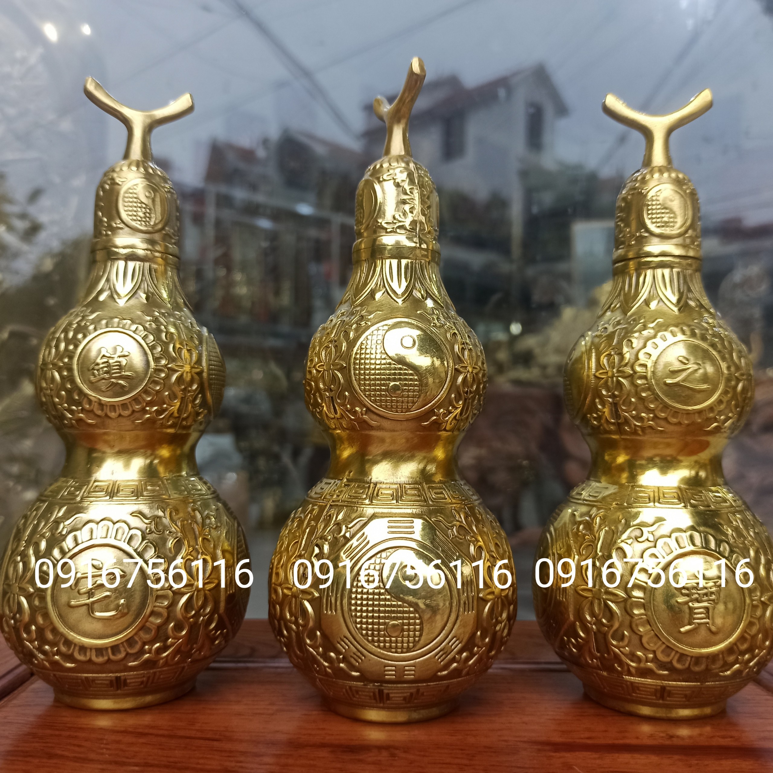  Một Hồ lô bát quái trấn trạch cầu phúc Hồ lô bát quái phong thuỷ hàng kỹ bằng đồng vàng - Đồ đồng Nguyệt Ánh. Giá của 1 hồ lô 