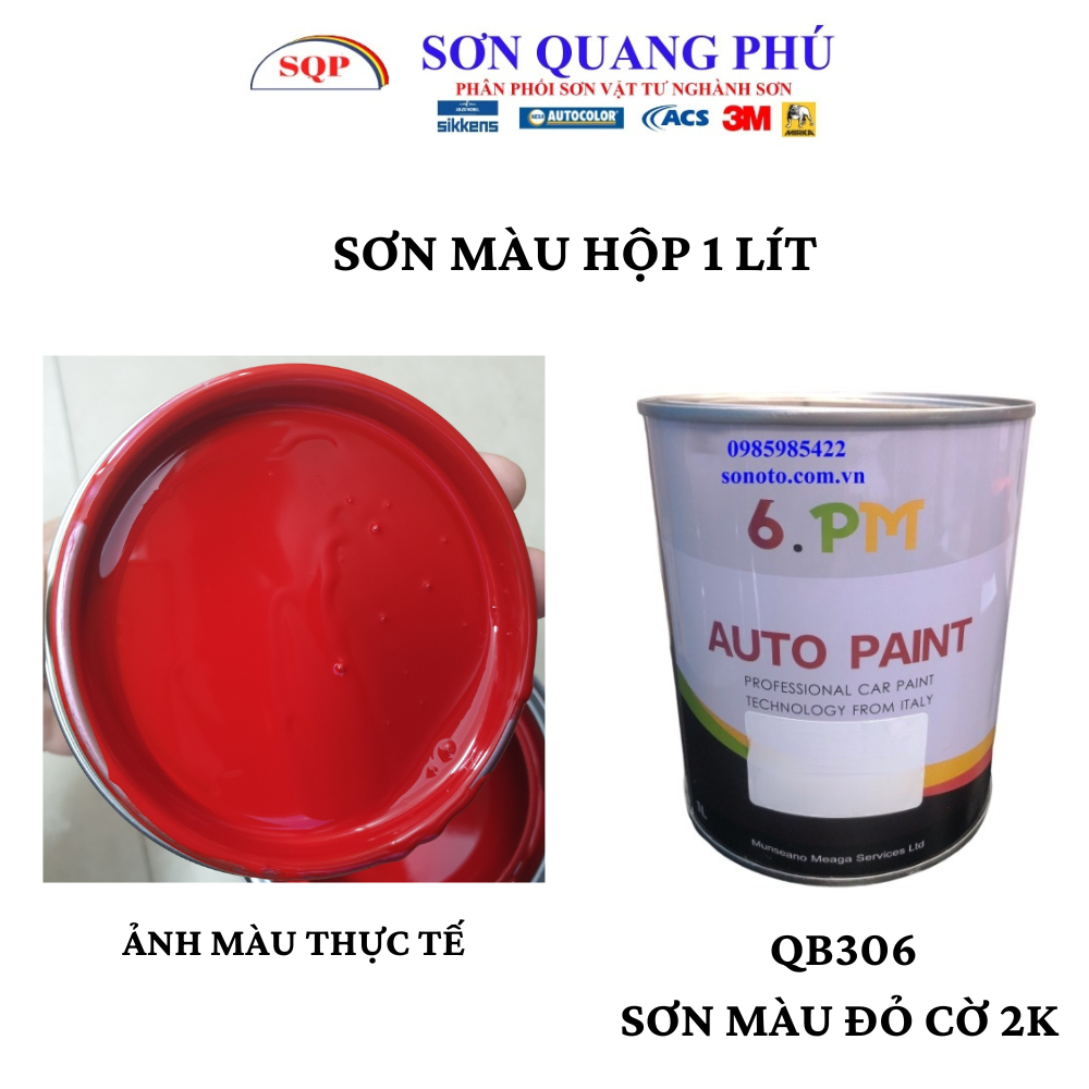 Qb306 sơn màu đỏ cờ 2k autopaint lon 1 lít , sơn màu đỏ tươi tự bóng sonquangphu8856
