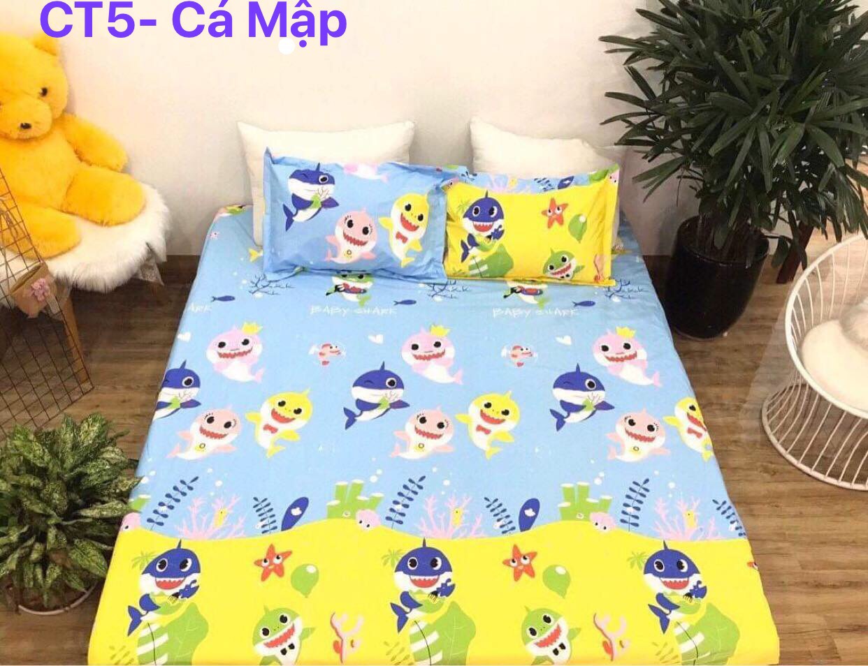 Ga chống thấm Cotton loại I nằm trực tiếp Baby Shark