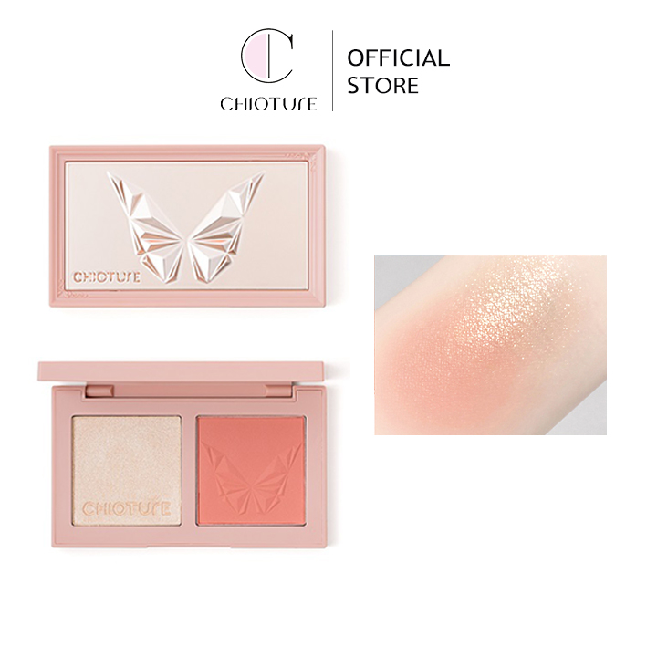 Phấn má hồng, phấn má hồng bắt sáng Chioture Butterfly Casket Cheek & Light Face Palette siêu mịn tạo hiệu ứng cánh bướm cho làn da