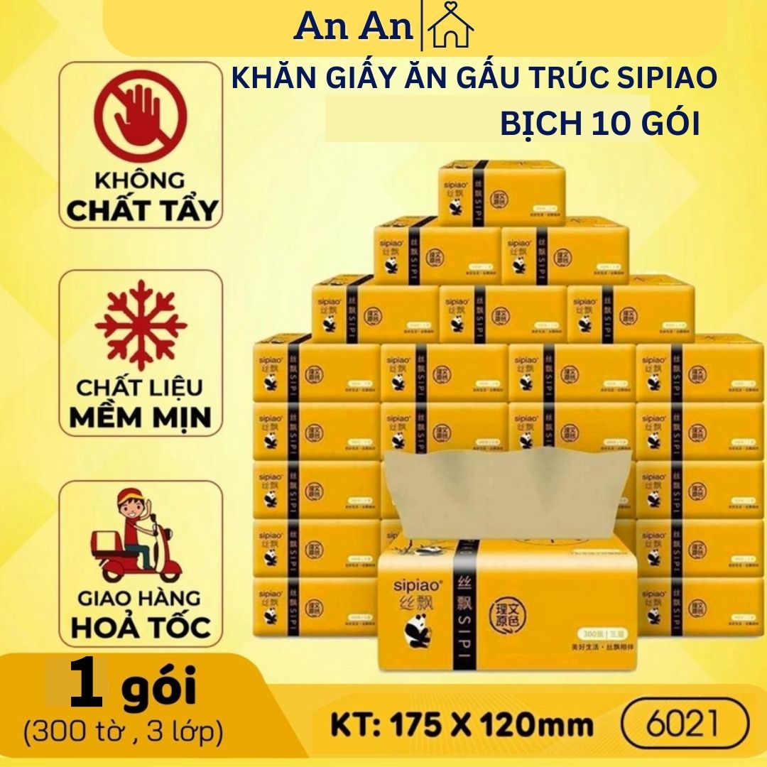 Giấy ăn gấu trúc Sipiao 10 gói mã 6021 bản đủ hàng chuẩn 300 tờ giấy sạch