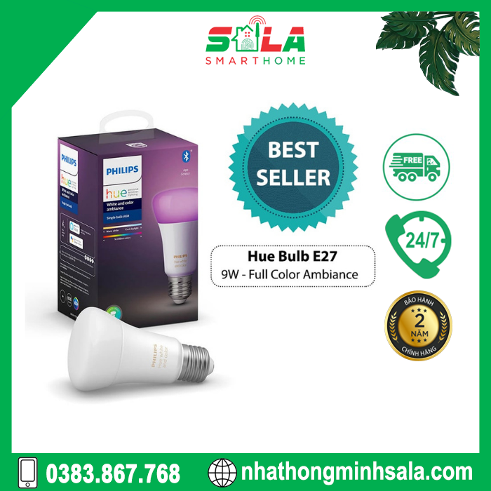 Bóng đèn thông minh Philips Hue White Ambiance Bluetooth 8.5W E27 | Điều khiển qua ứng dụng Hue Bluetooth