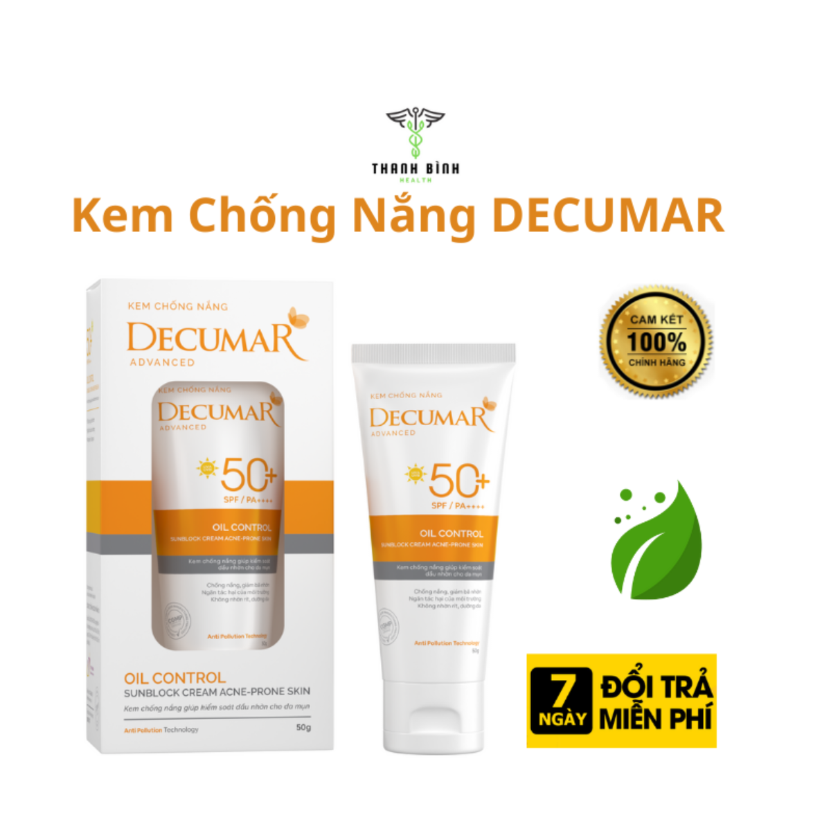 Kem chống nắng kiềm dầu nâng tone da mụn Decumar Advanced SunBlock 50gr