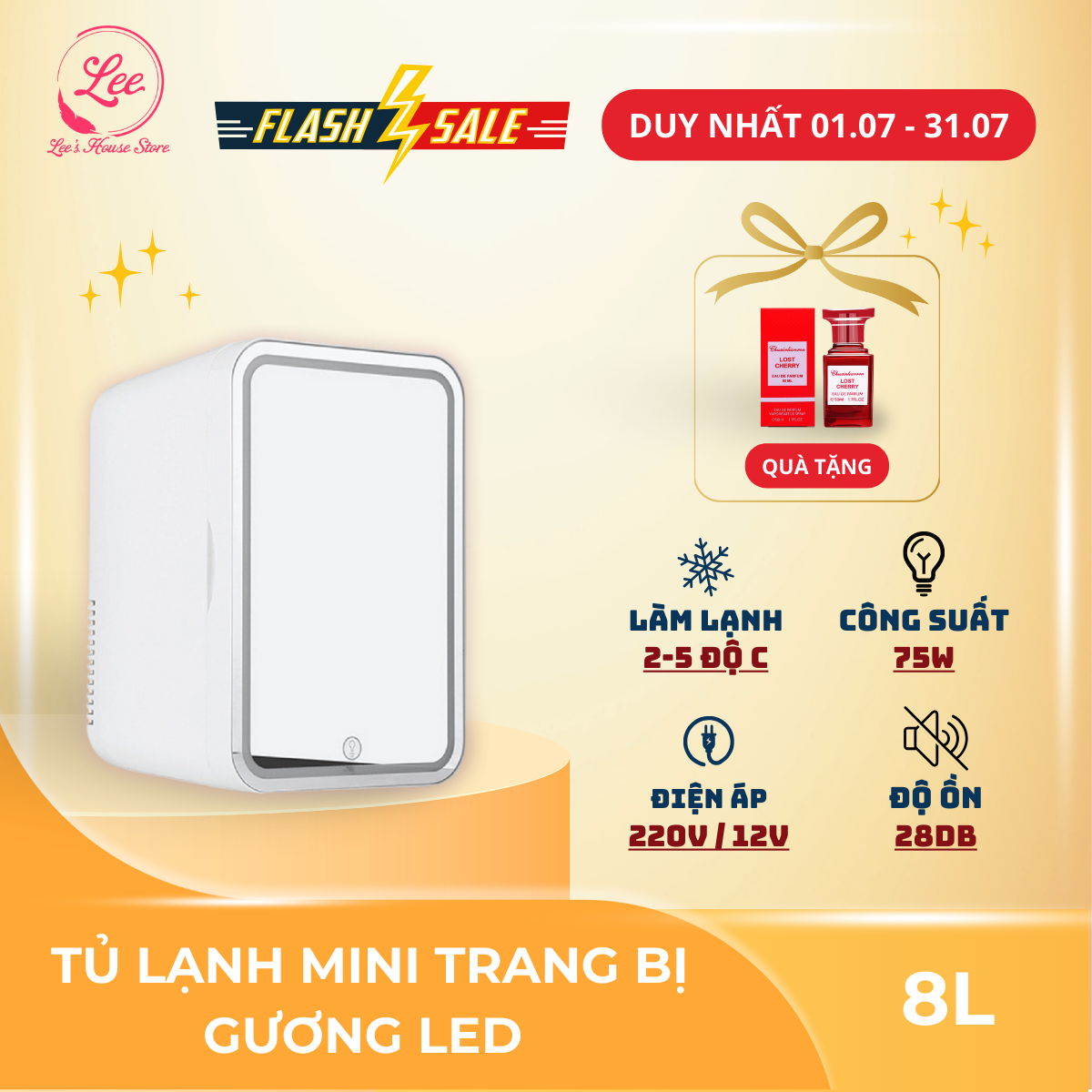 Tủ lạnh mini KEMIN cao cấp trang bị gương có đèn led 8L - Kho sỉ tủ lạnh mini