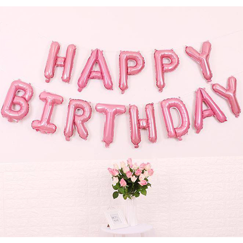 SET BONG BÓNG NHÔM HAPPY BIRTHDAY XINH XẮN MÀU HỒNG