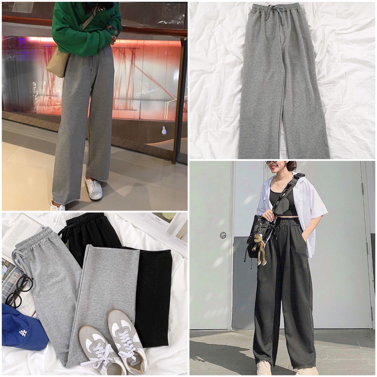 Quần Ống Rộng Nữ Hai Màu Basic - Quần Thun Dài Trơn Nam Nữ Ống Rộng Dáng Suông Ulzzang QD13