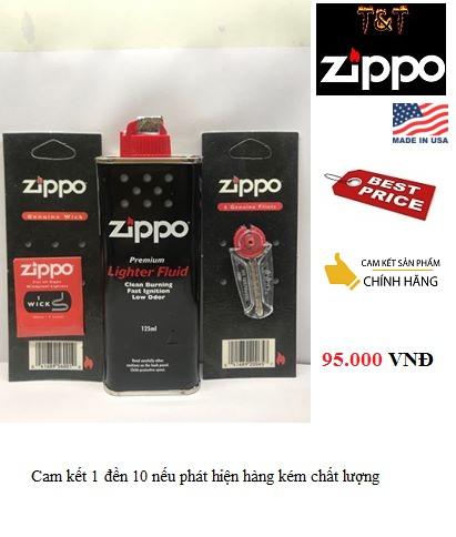 Combo phụ kiện Zippo (Fluid + wick +flint)