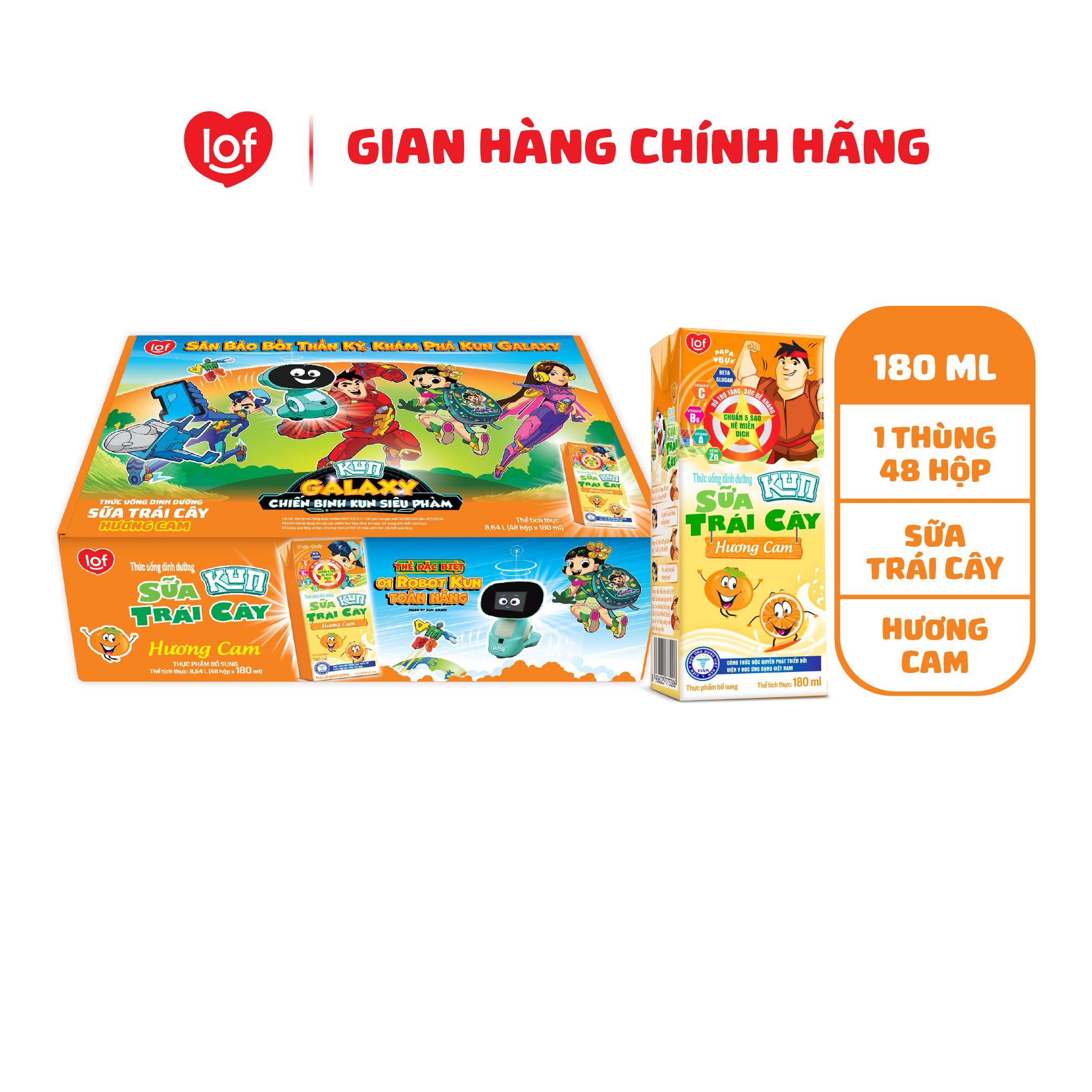 Sữa trái cây KUN vị cam thùng 48 hộp x 180ml