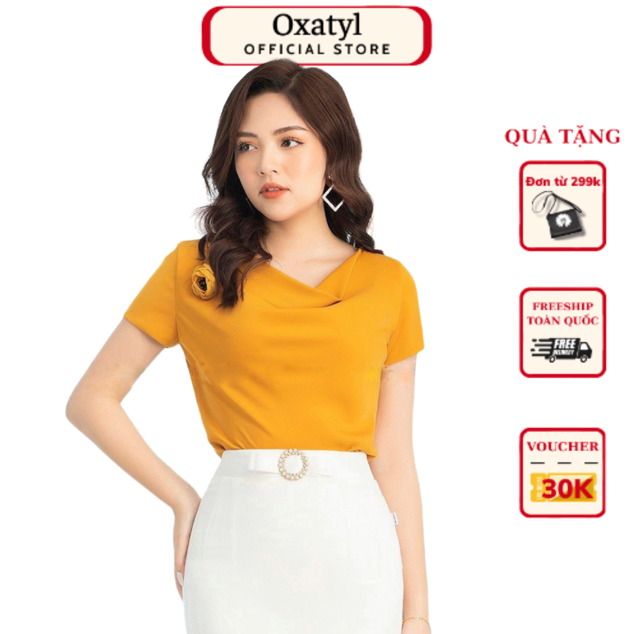 Áo sơ mi nữ cổ đổ tay cộc Oxatyl Chất lụa hàn vải mát mẫu áo mới 2023