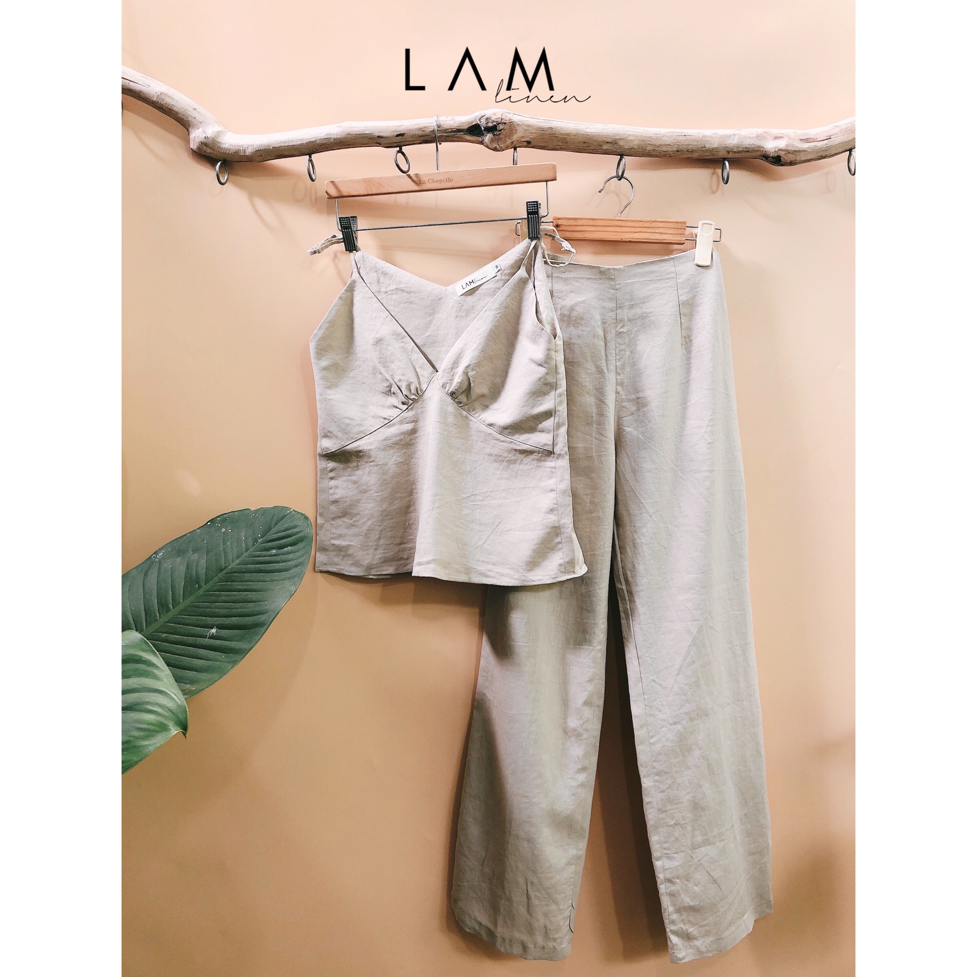 Set áo dây quần dài vải linen