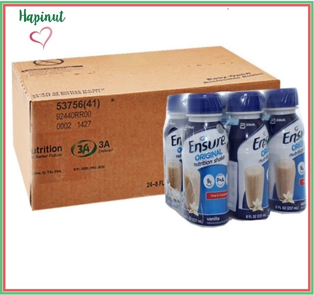 [HCM][XẢ KHO 3 NGÀY - Date 12 tháng] Thùng 24 Chai Sữa Nước Ensure Original Nutrition Shake Hương Vani (24 Chai x 237ml)