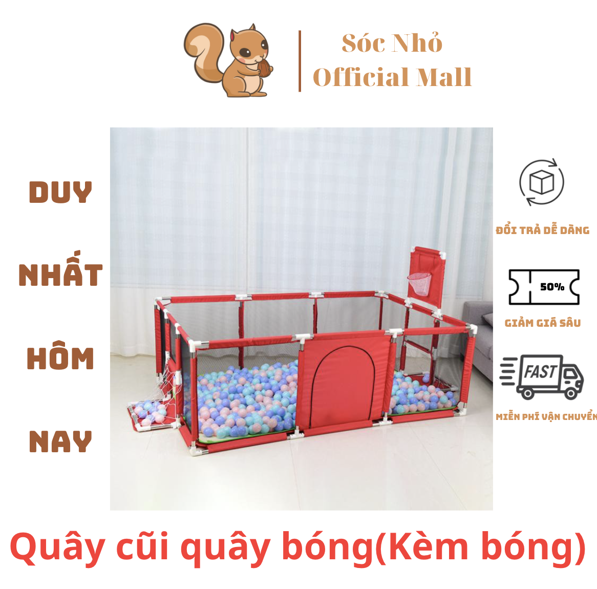 Quây bóng chữ nhật-hình vuông cho bé có rổ bóng và khung thành