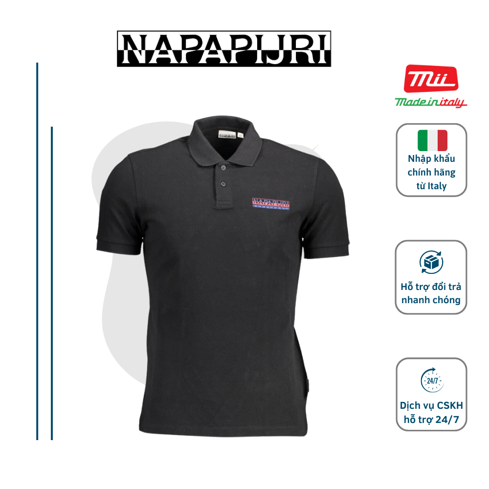 Áo polo nam napapijri đen in logo, áo cổ bẻ thiết kế trẻ trung nhập khẩu chính hãng italy – pvn524