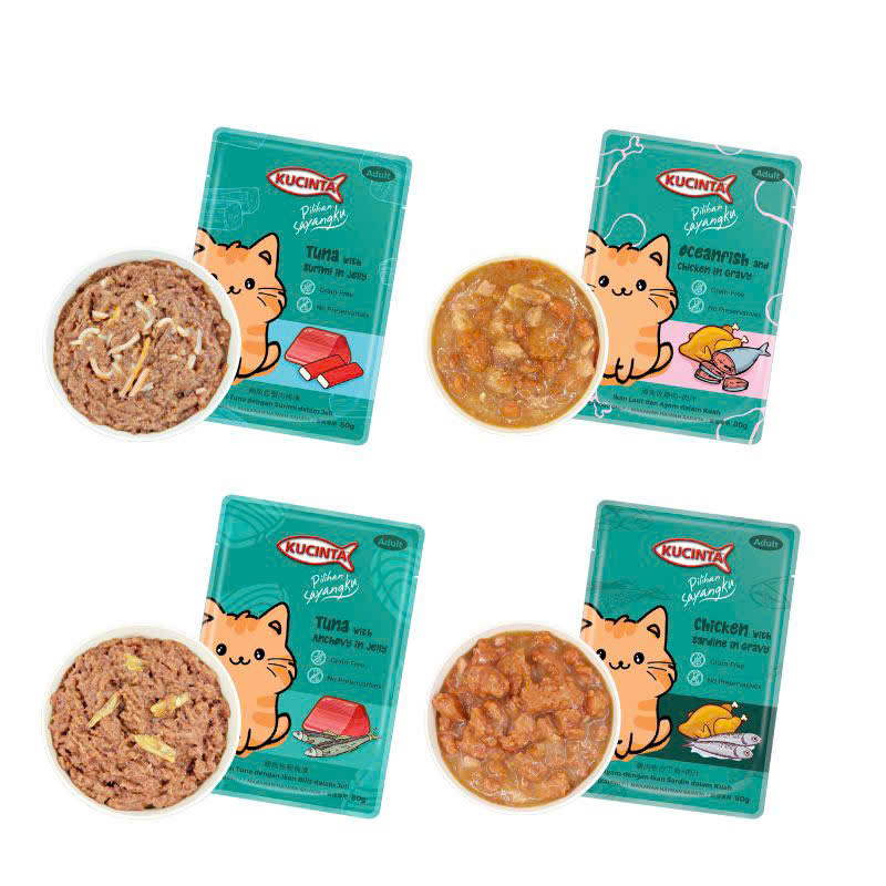[Thanh lý date T9] Thùng 48 gói Pate KUCINTA gói 80gr cho mèo mọi lứa tuổi, pate gói KUCINTA cho mèo