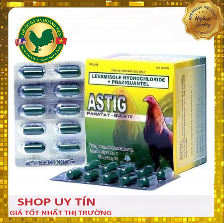 Astig xổ lãi gà đá 1 vỉ 10 viên - xổ sạch giun, sán trên gà đá