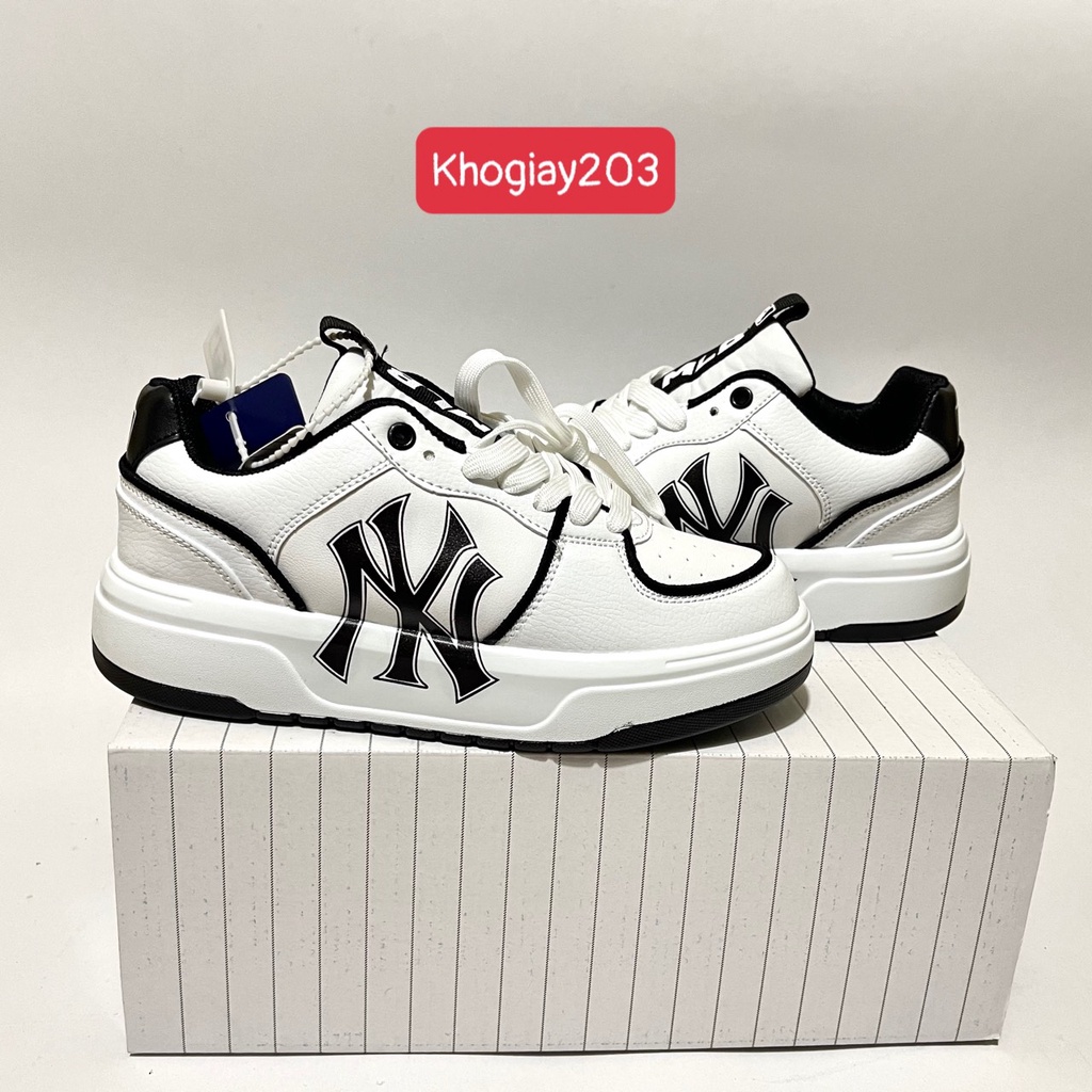 Giày mlb x mcqueen chunky ny ofwhite trắng kẻ đen, giày ml b x mcqueen ny trắng viền đen mới