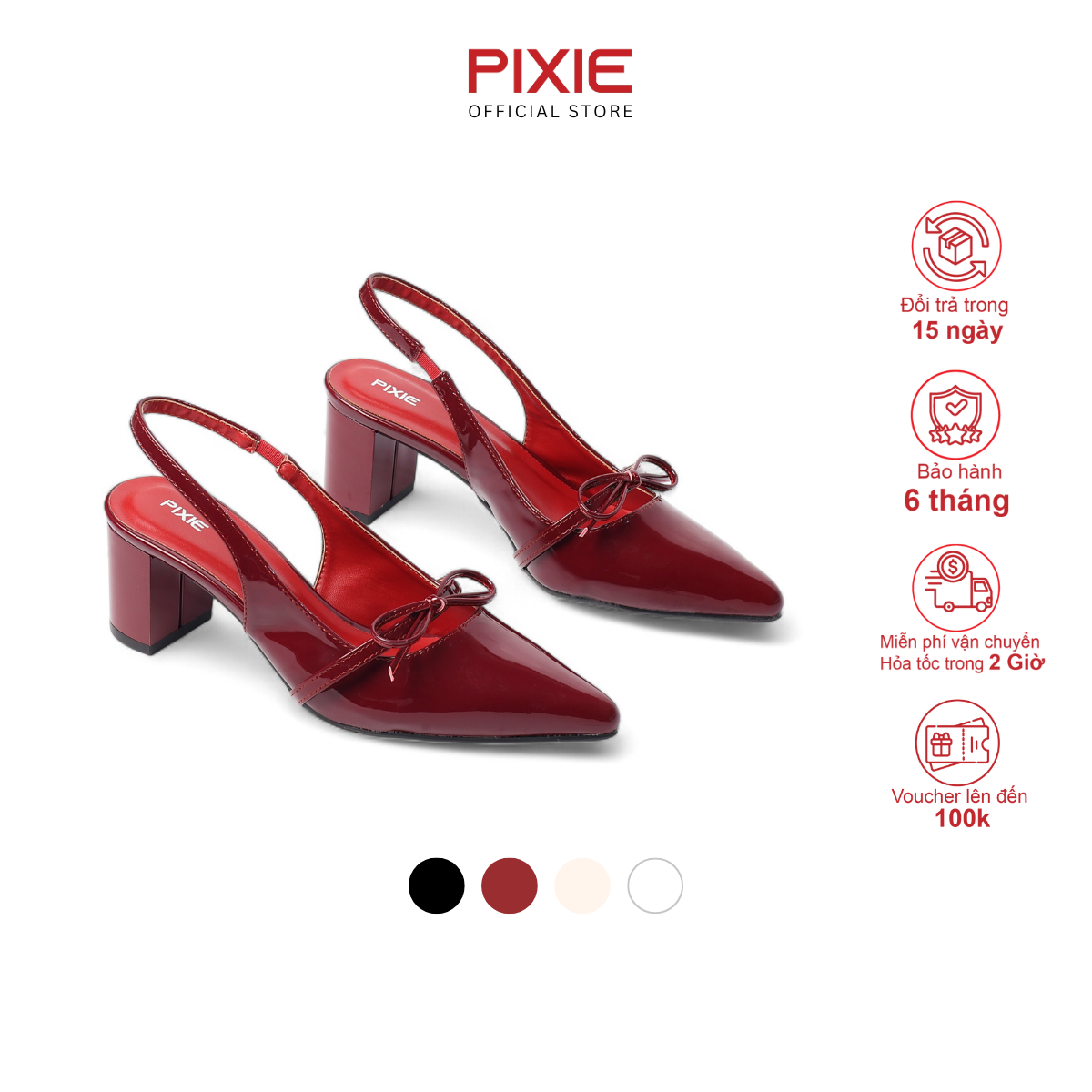  Giày Slingback 5cm Da Bóng Quai Nơ Nhỏ Pixie H374 