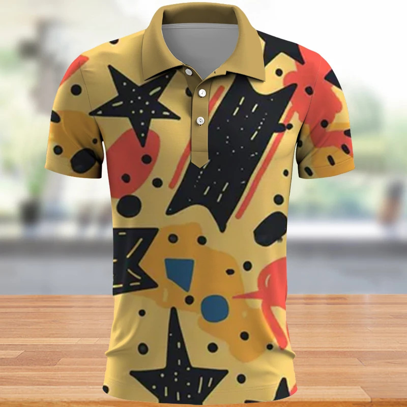 COD COD Áo polo nam in tàu mặt svỡ cổ kính, thời trang đường phố hàng ngày, Áo Polo Cổ Tích Tay Bạc Bạc - 7