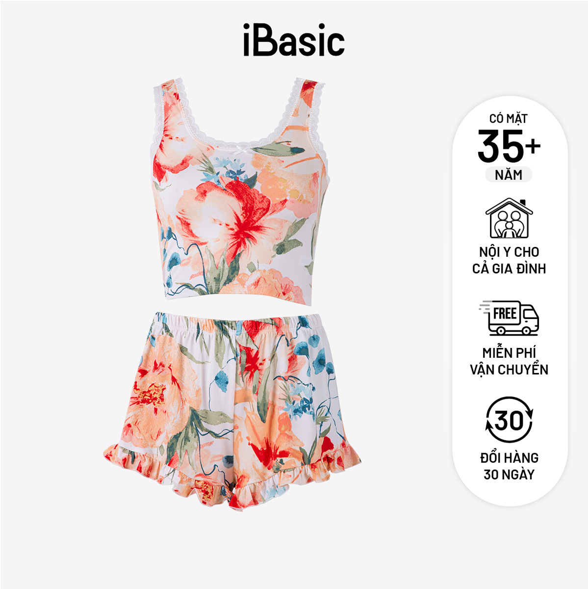  Bộ mặc nhà nữ quần đùi áo sát nách iBasic HOMY048 