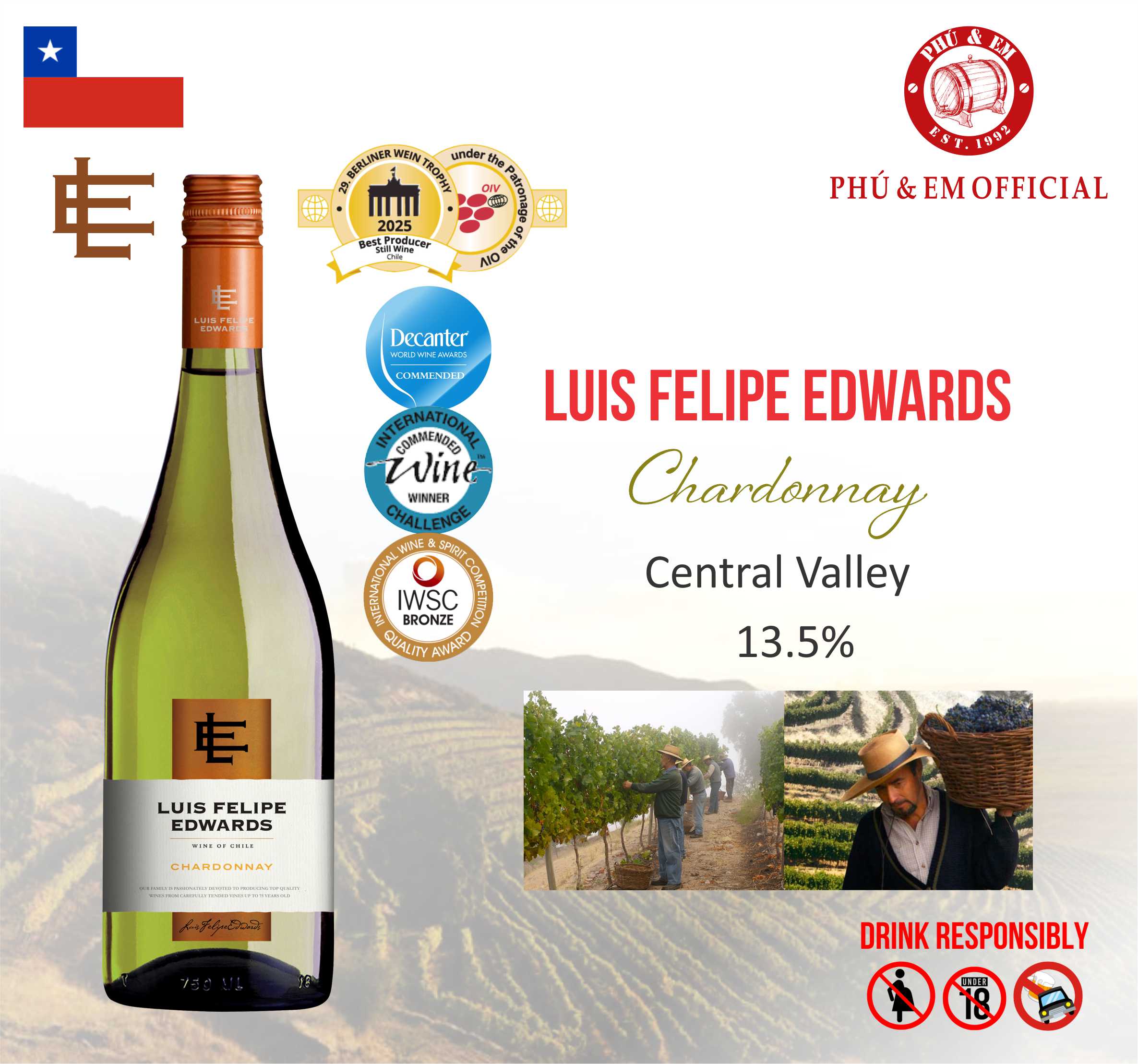 Rượu Vang Trắng Chile Luis Felipe Edwards Chardonnay