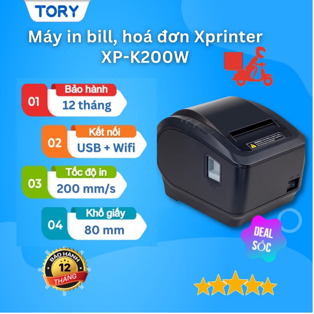[XP- K200W] [IN KHÔNG DÂY] Máy in bill, in hoá đơn, in nhiệt Xprinter kết nối USB + Wifi. Hàng chính hãng. Giá rẻ