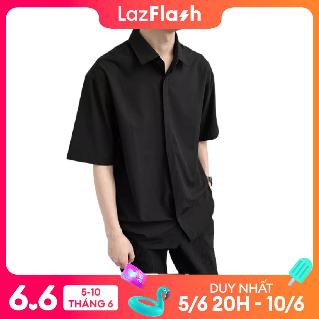 Áo sơ mi ngắn tay form rộng chất liệu vải lụa cao cấp không nhăn màu trắng đen phong cách Hàn Quốc
