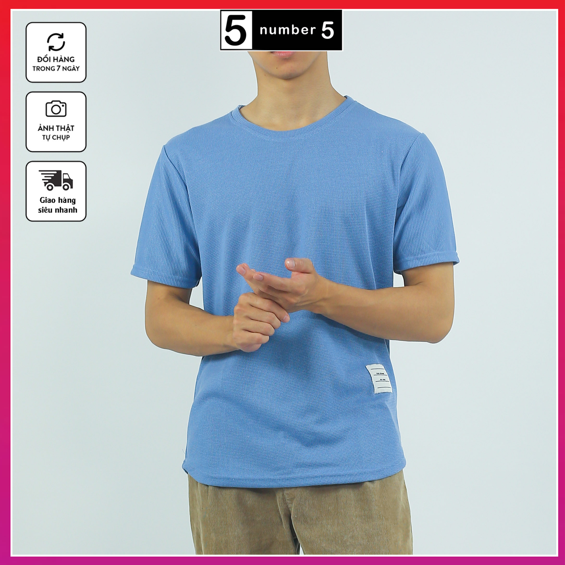 Áo thun nam cổ tròn basic vải cotton xốp co giãn dày dặn