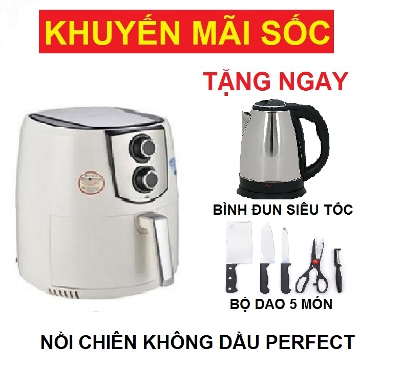 [HCM]NỒI CHIÊN KHÔNG DẦU PERFECT USA 5 LÍT TẶNG BÌNH ĐUN SIÊU TỐC VÀ BỘ DAO 5 MÓN