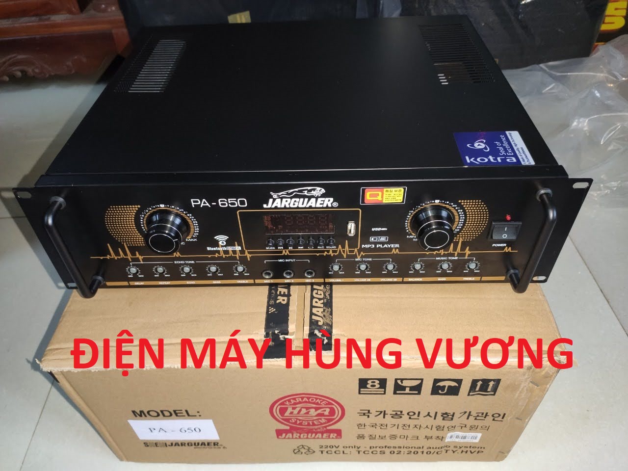 Âm ly amply Jarguar Liền vang PA 650, 16 sò NJ, 1200w, có  chống hú, nguồn đồng ,có  cổng USB, Bluetooth,