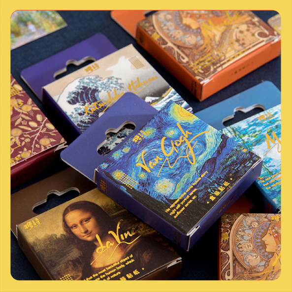 Bộ 50 Sticker Hình Dán tranh nghệ thuật của Van Gogh, Da Vinci, Monet, Hokusai, Matisse Nổi Tiếng để Trang Trí Sổ Sáng Tạo