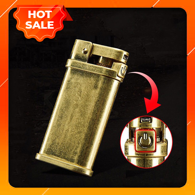 Vỏ Hộp Quẹt Bật Lửa Xăng Đá Đánh Lửa Tự Động YU BANG Thiết Kế Độc Lạ Màu Vàng - Dùng Xăng Bấc Đá Zippo Cao Cấp