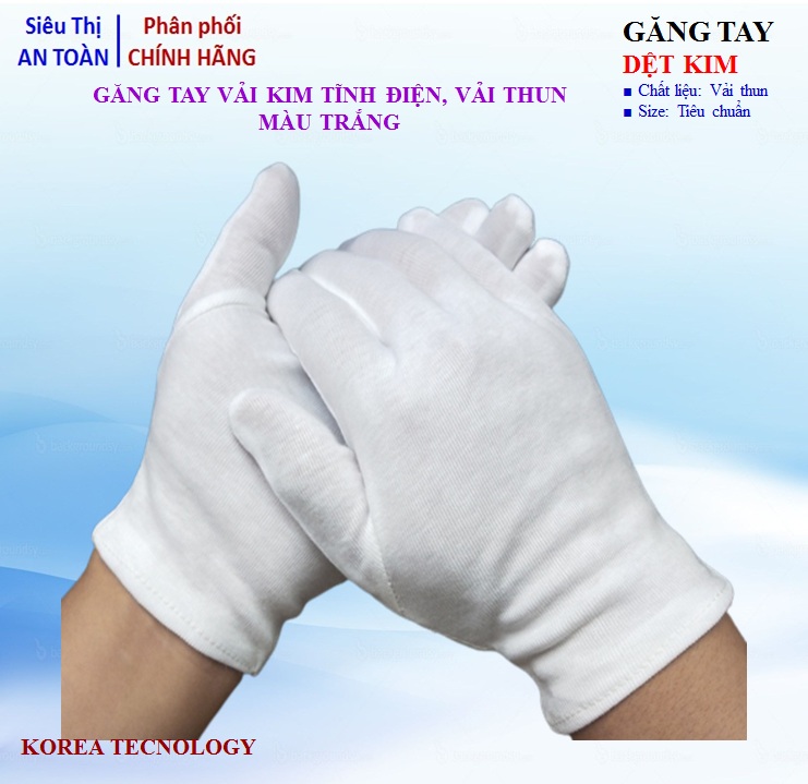 Găng tay dệt kim không bụi, găng dệt kim trắng tĩnh điện vải thun sẹc, rộng - Hàng chất lượng cao