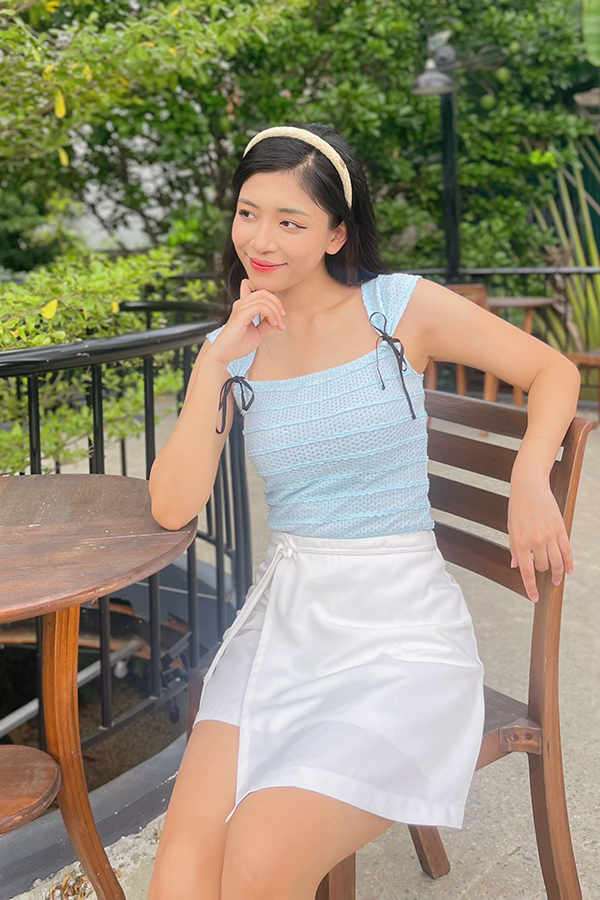 Áo ôm ren thun phối nơ ruy băng Maybi