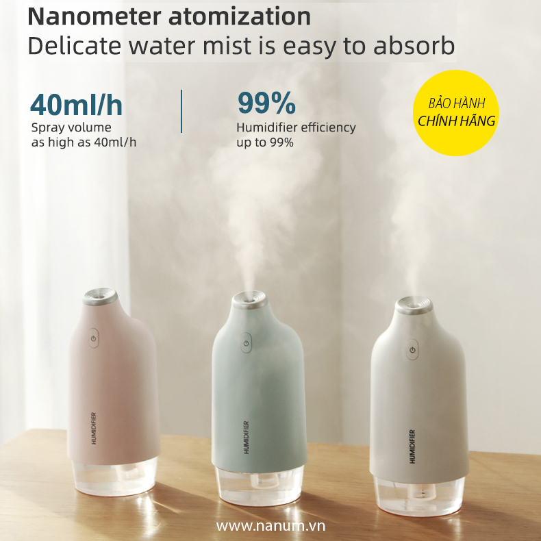 Máy phun sương tạo ẩm không khí Nanum bình chứa 270ml, tạo ẩm liên tục 7h, đầu phun sương cao cấp nano hoạt động bền bỉ. Chất liệu ABS cực kì sang trọng, giá rẻ - XXB02