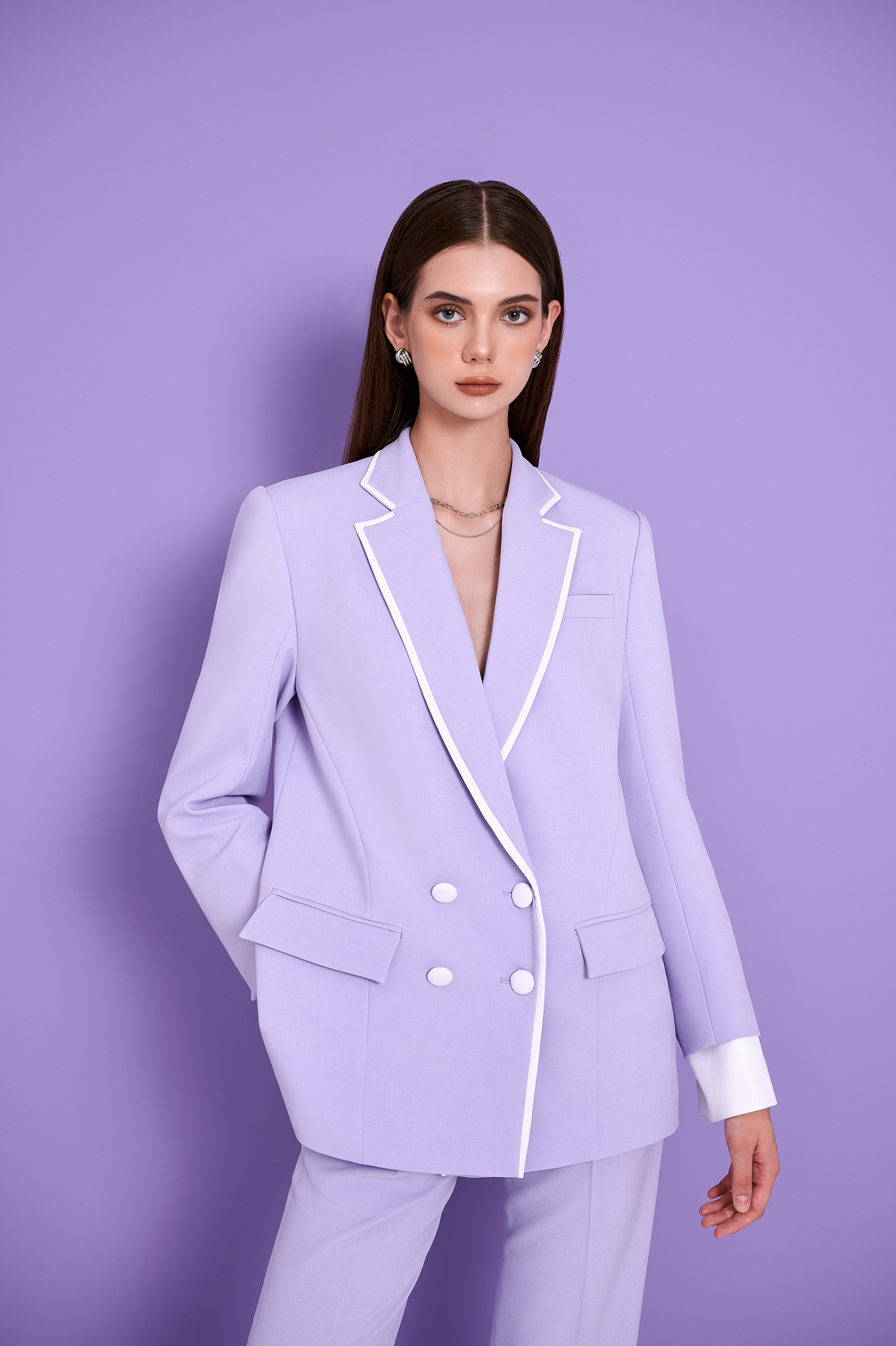 Áo blazer oversize viền trắng phong cách - esther studios louis blazer - lilac