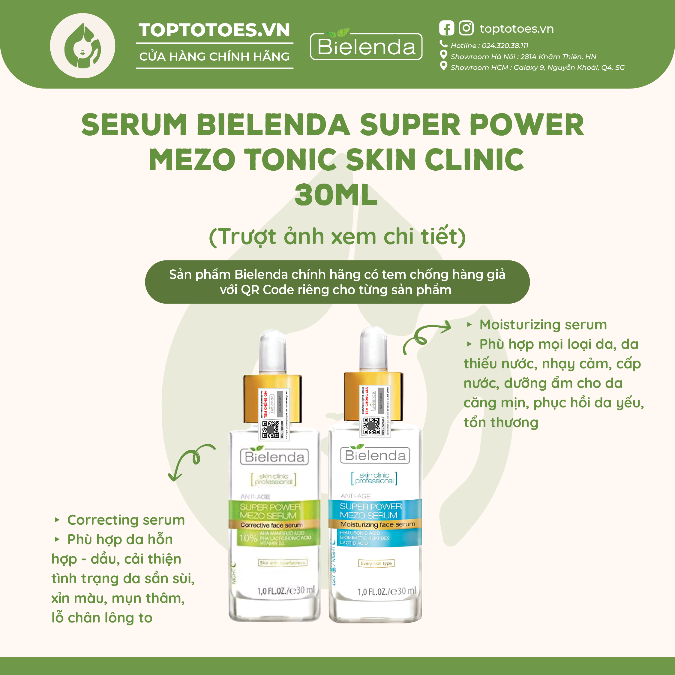 Serum Bielenda Super Power Mezo Skin Clinic Moisturizing cấp nước dưỡng ẩm/ Correcting căng bóng mờ thâm