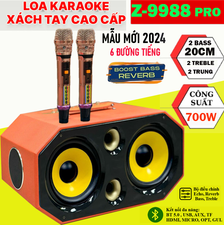 LOA MỸ BẢN MỚI 2024 -Loa Karaoke Xách Tay JBL Z-9988 PRO | Công Suất Lớn 700W ,Thiết Kế Sang Trọng ,Loa Thiết Kế 2 BASS 20Cm  6 Đường Tiếng ,2 Micro UHF Lọc Nhiễu &amp; Chống Hú ,Tích Hợp Vang Số Chỉnh Cơ Hát Karaoke ,Nghe Nhạc Cực Hay