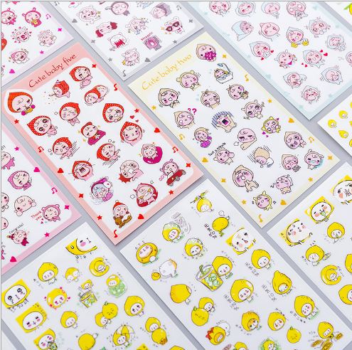 Tệp sticker 6 tờ nhiều hình dễ thương dùng để trang trí