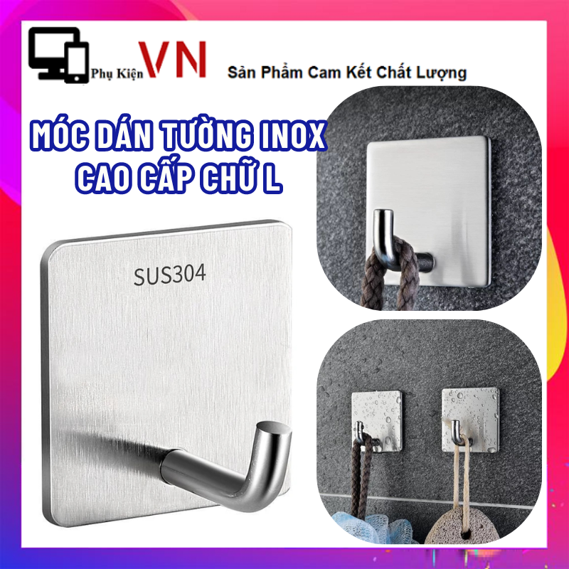Móc Dán Tường Inox 304 Cao Cấp Chữ L Kèm Keo 3M Siêu Dính - Móc INOX Treo Quần Áo, Khăn, Dụng Cụ Bếp